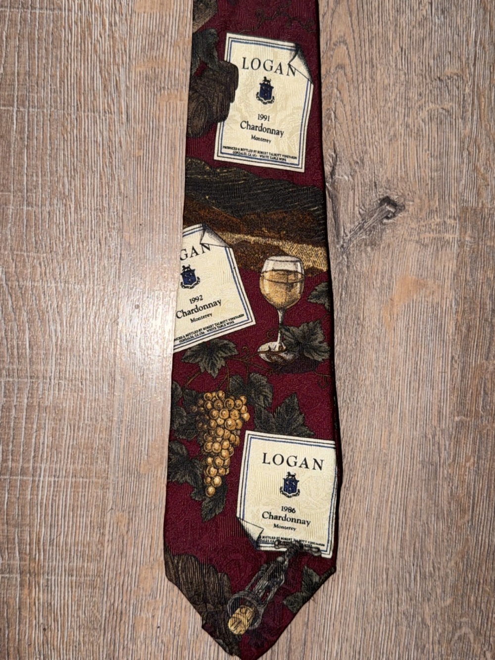 Robert Talbott Burgundy Tie with Wine Label and Grape Motif